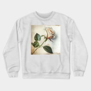 Vintage Style Single white rose on a page Crewneck Sweatshirt